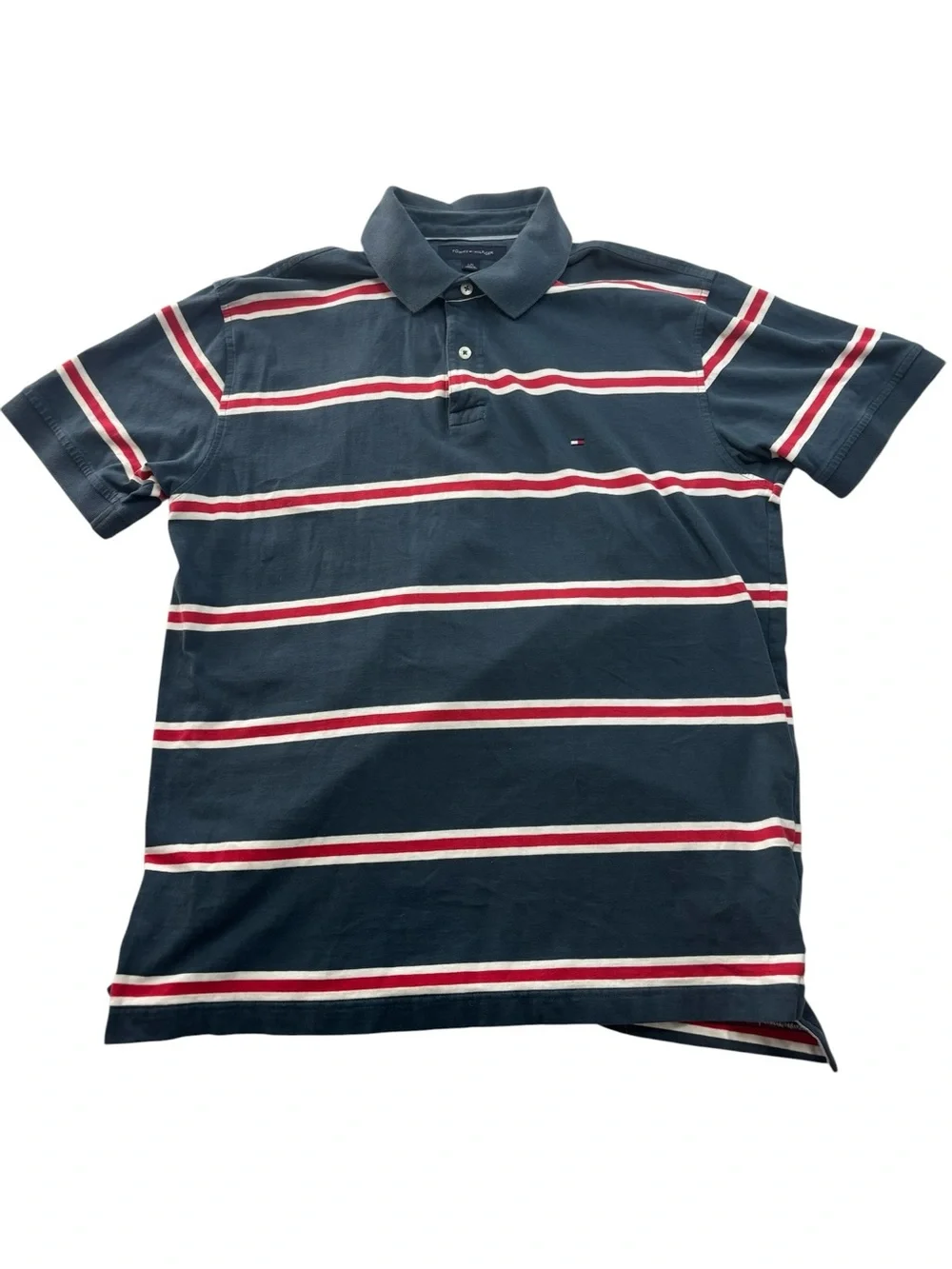 Tommy Hilfiger Navy Polo with Red and White Stripes Men’s Size Large Blue - Picture 1 of 7